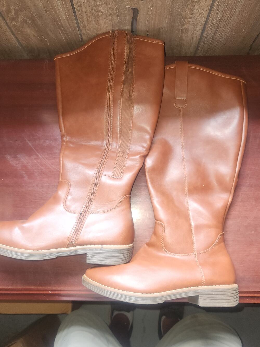 Cognac Tan Tall Riding Boots Side Zip Women's Size 8.5
